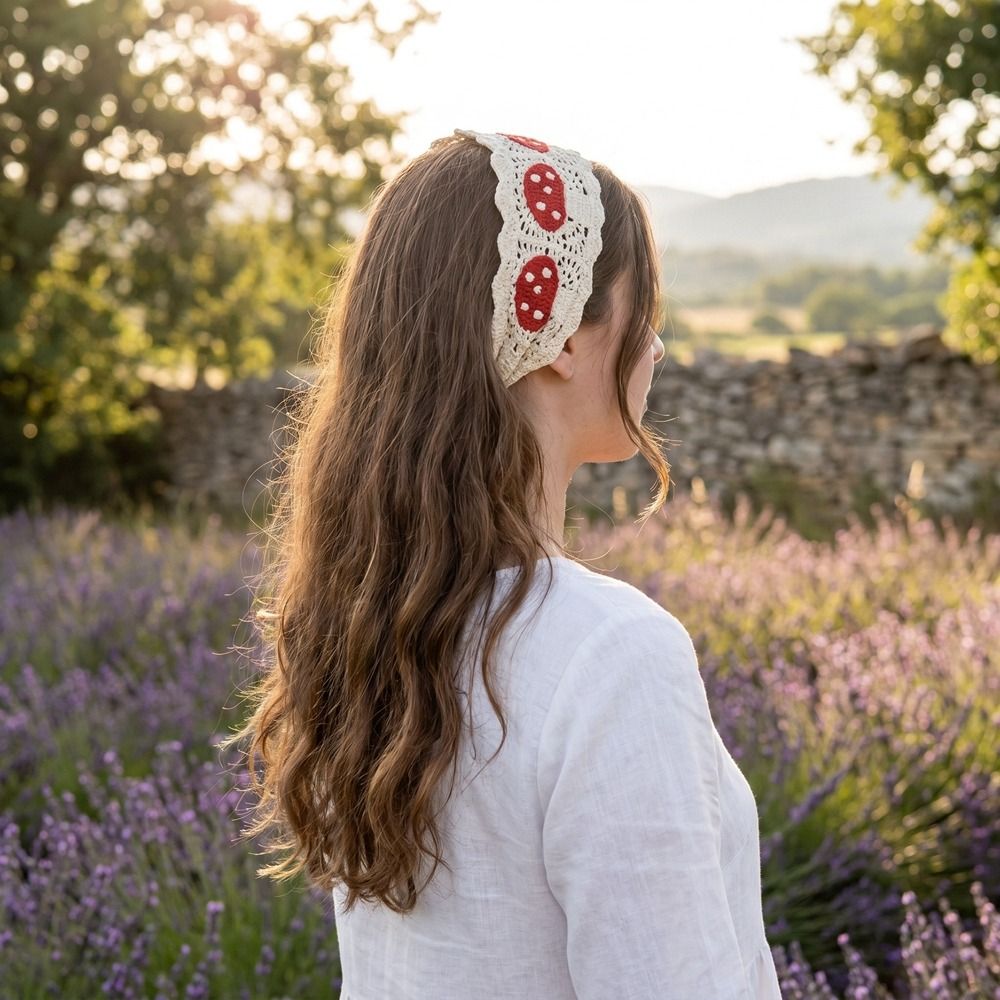 Headband Summer Knit - Headband rajutan Prancis imut motif jamur