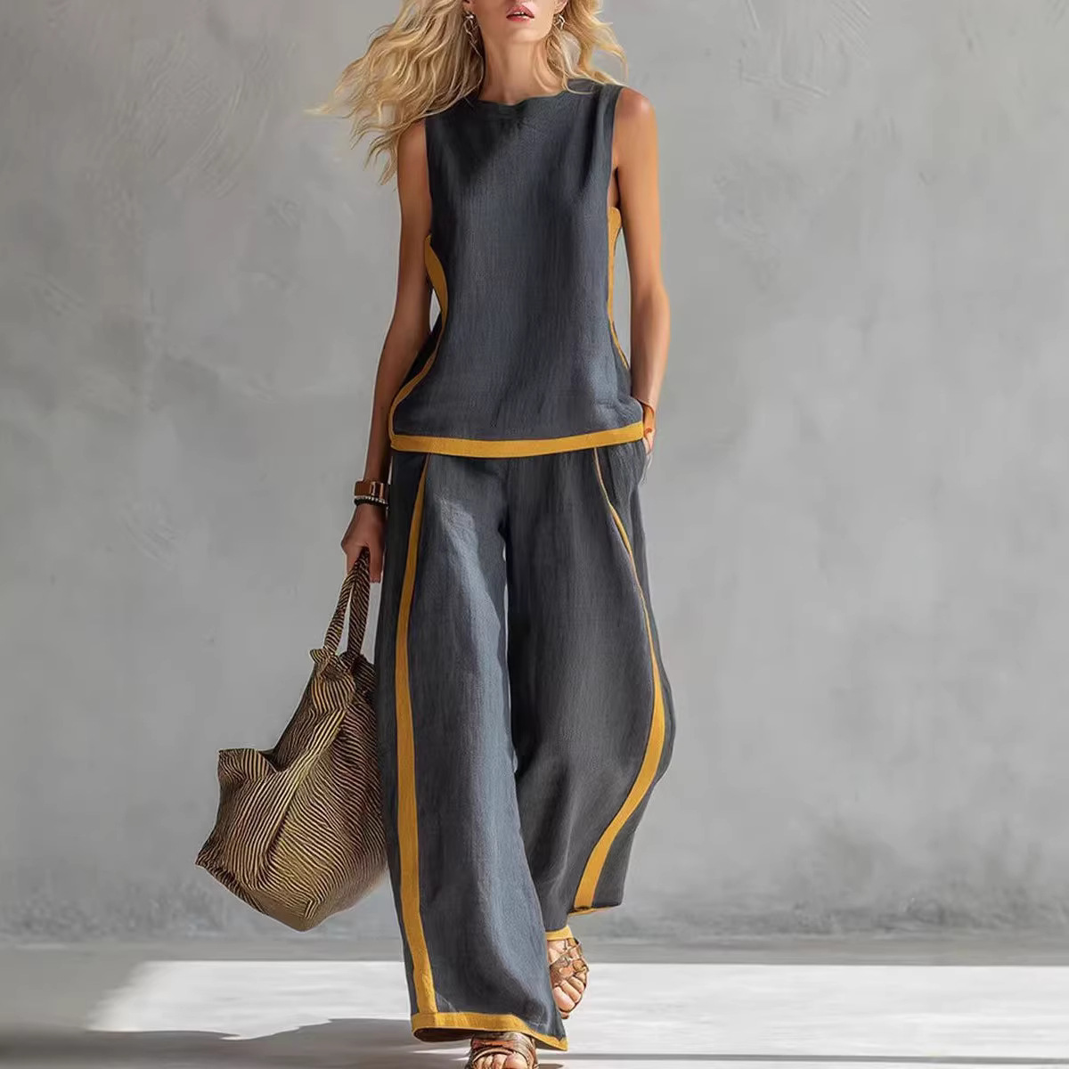 Linen Pant Wide - Setelan Linen Wanita 2 Potong Warna