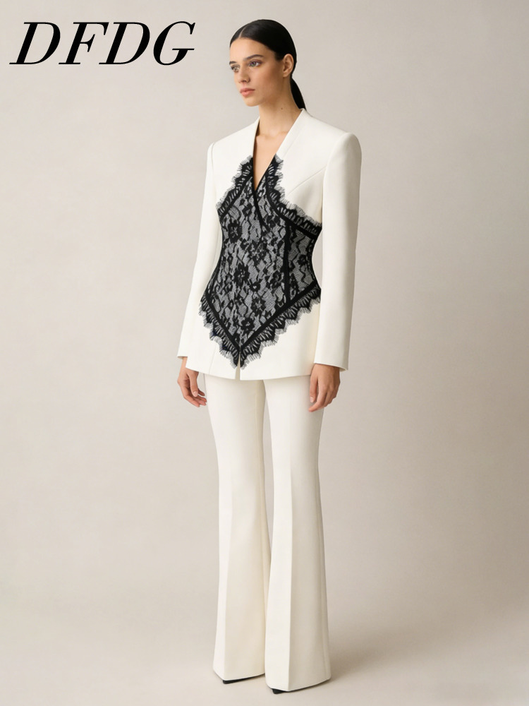 Linen Pant Wide - Setelan Blazer dan Celana Flare Wanita