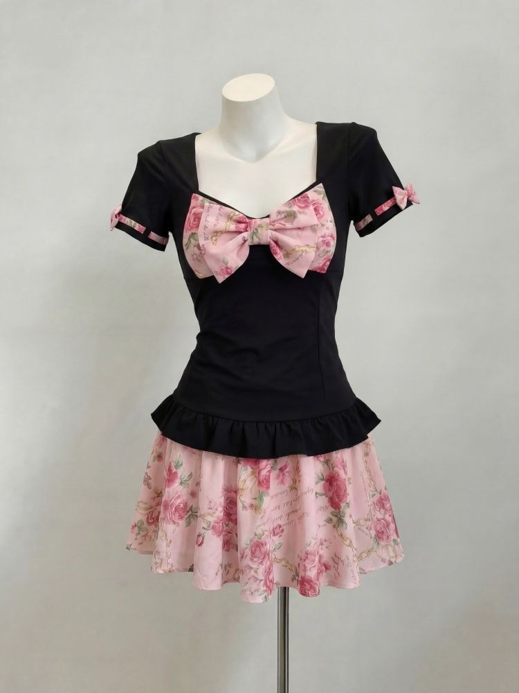 Romper Floral Print - Set Dua Potong Motif Bunga Manis