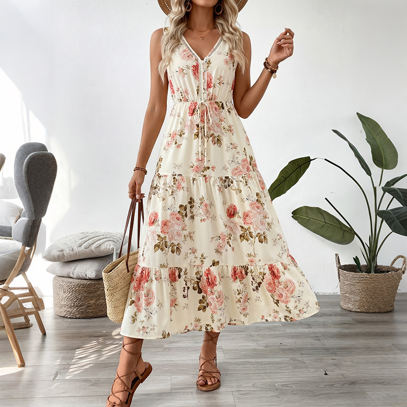 Midi Skirt Floral - Gaun Midi Wanita Motif Bunga Tanpa