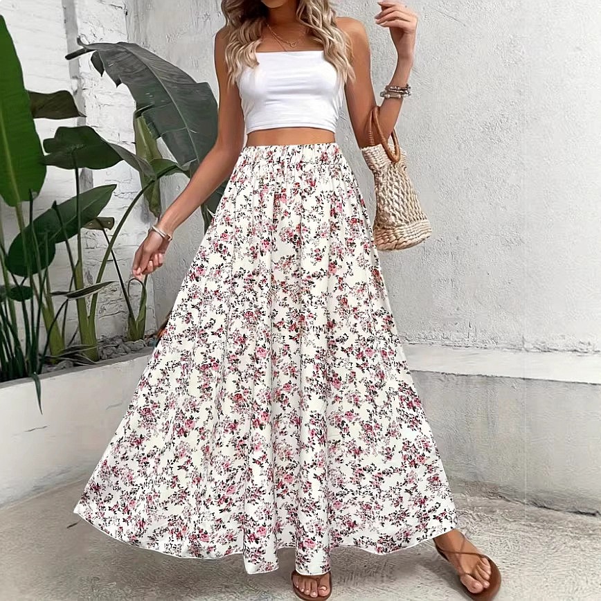 Midi Skirt Floral - Rok Midi Wanita Motif Bunga Gaya