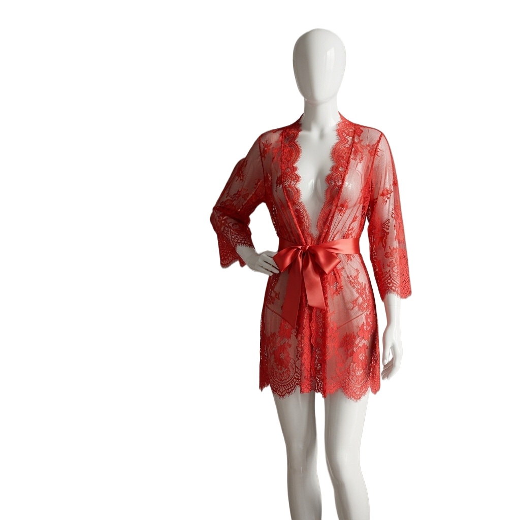 Kimono Sheer Floral - Gaun tidur wanita berbahan renda bunga
