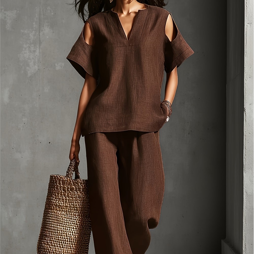 Setelan Wanita Warna Solid Sed - Linen Pant Wide ulasan dan harga