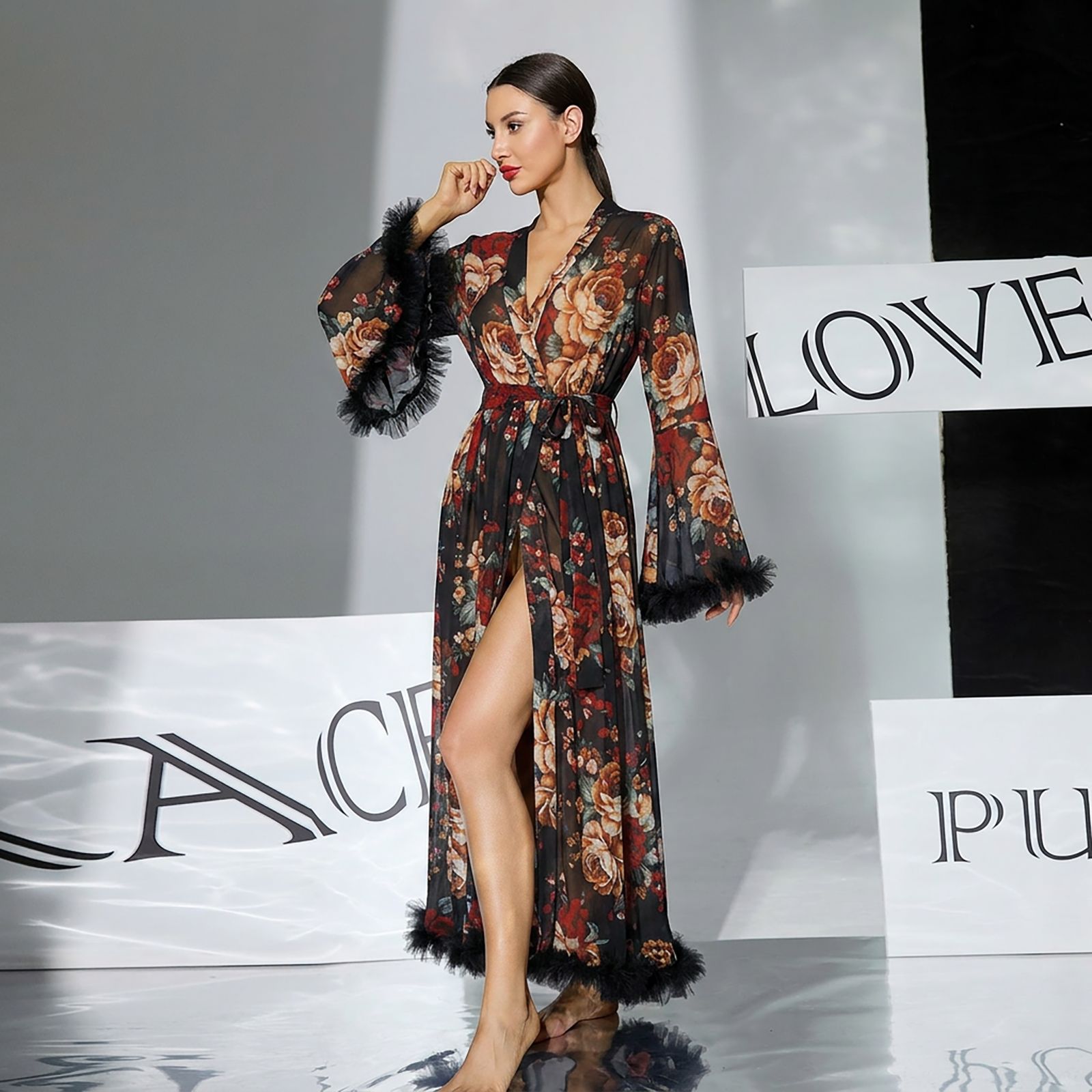 Gaun Mandi Wanita Musim Panas  - Kimono Sheer Floral ulasan dan harga