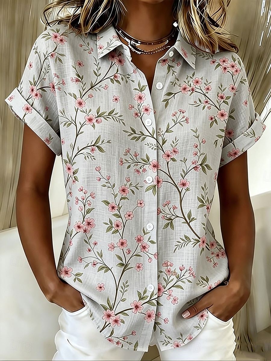 Kemeja Wanita Motif Bunga Beig - Romper Floral Print ulasan dan harga
