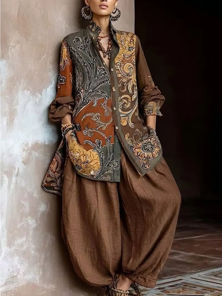 Setelan Blus Celana Bahan Line - Linen Pant Wide ulasan dan harga