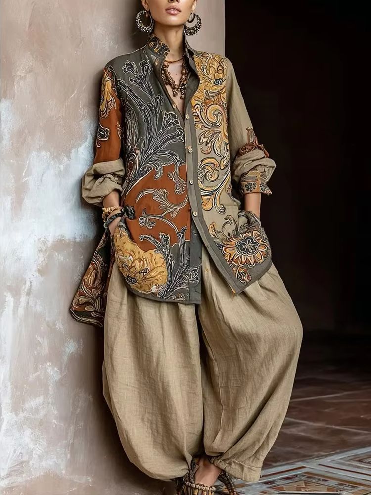 Setelan Blus Celana Bahan Line - Linen Pant Wide ulasan dan harga