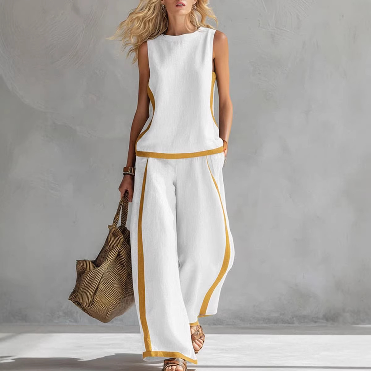 Setelan Linen Wanita 2 Potong  - Linen Pant Wide ulasan dan harga