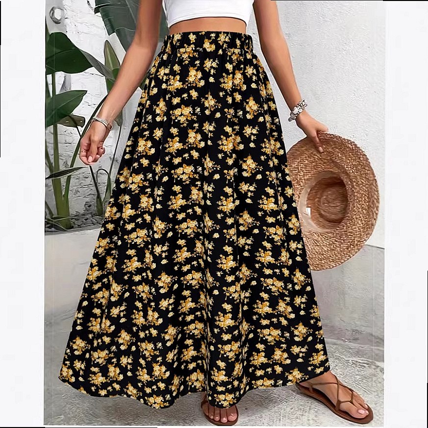 Rok Midi Wanita Motif Bunga Ga - Midi Skirt Floral ulasan dan harga